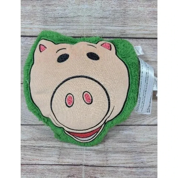 Disney Pixar Toy Story Plush Hamm Pig Face Throw Pillow Pink Green 10" x 4" - Picture 1 of 4